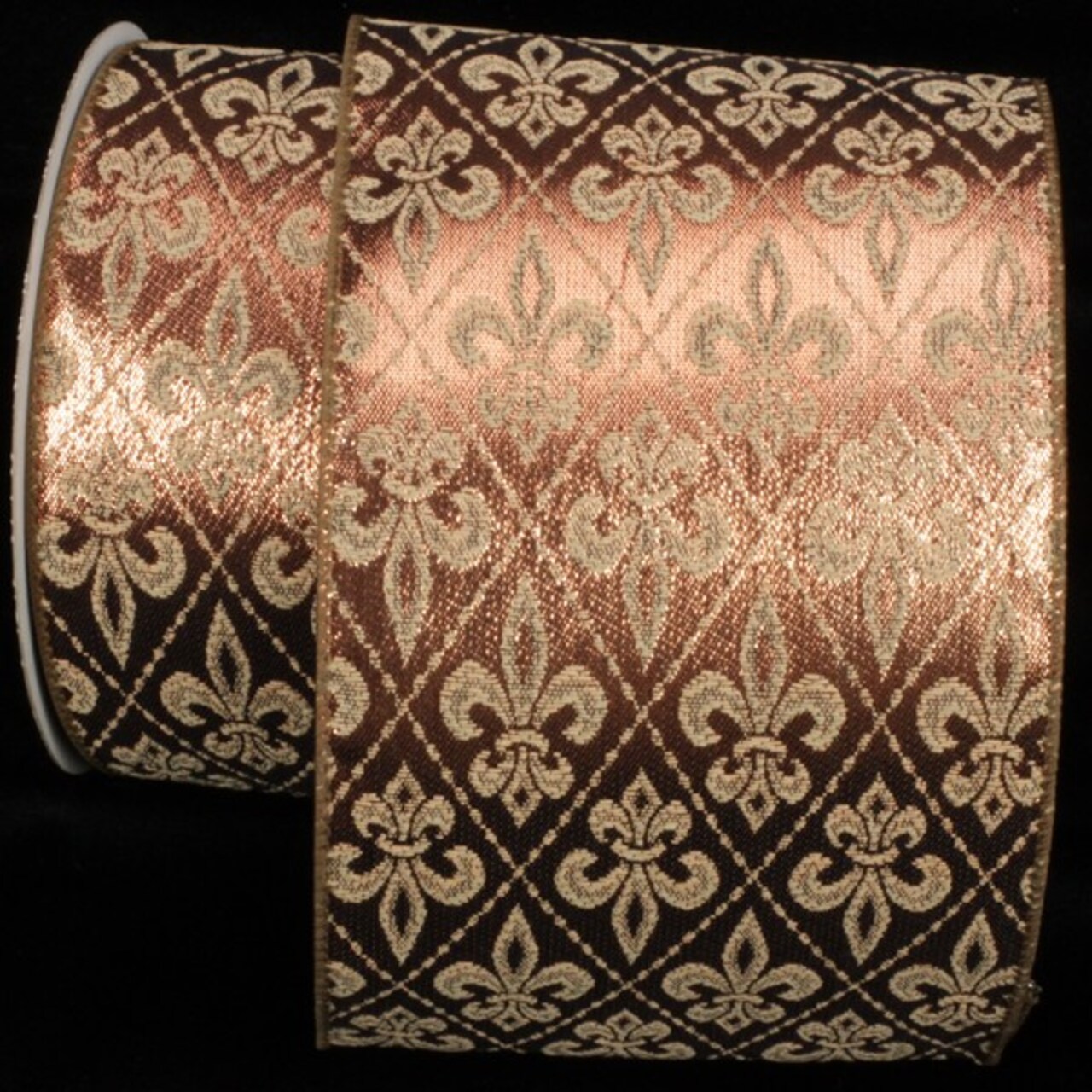 The Ribbon People Metallic Olive and Gold Fleur De Lis Wired Craft Ribbon 5" x 20 Yards